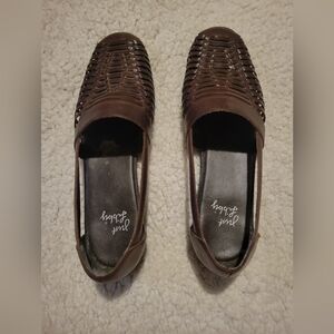 WOMENS JUST LIBBY LEATHER BASKET WOVEN SANDALS BROWN SIZE 10